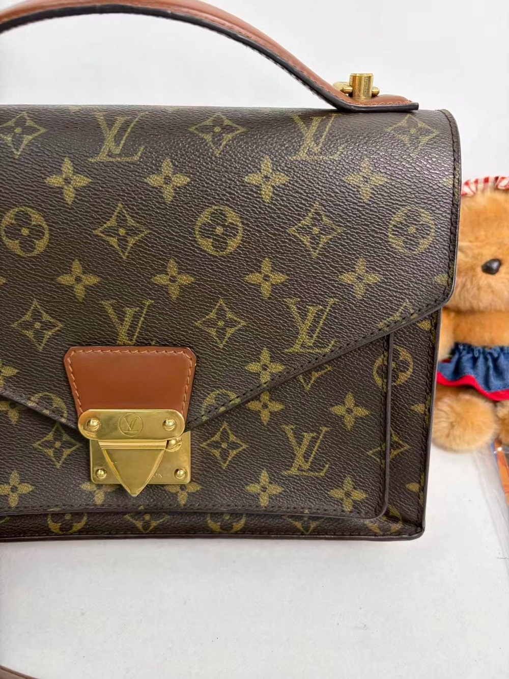 Louis Vuitton Brown Monogram Satchel with Gold Hardware
